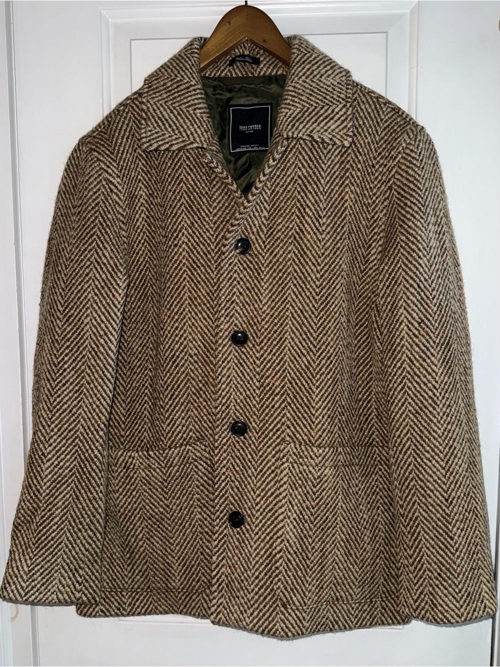 NWT Todd Snyder Virgin Italian Wool Herringbone Cafe Jacket in Cocoa and Cream